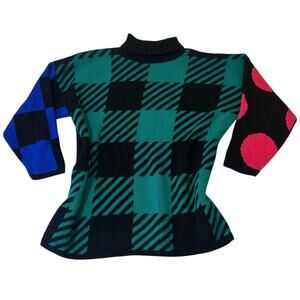 Vintage 1980s Graphic Geometric Knit Sweater Made in USA Oversized